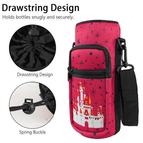 Water Bottle Carrier Bag 25oz/32oz Water Bottle Pouch Holder Adjustable Shoulder Strap Neoprene Water Bottle Sling Bag with Phone Pocket Insulated Tumbler Accessories for Walking - color: Deep Red