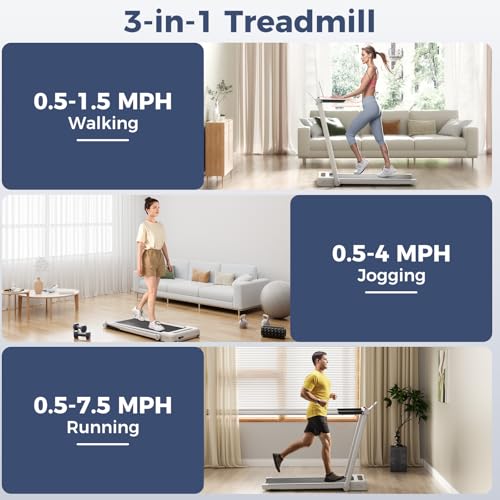 GYMAX Walking Pad Treadmill, 3 in 1 Folding Treadmill with Removable Desktop, Remote & 12 Preset Programs, 2.5 HP Under Desk Walking Pad Running Machine for Home Gym Exercise Workout - color: White
