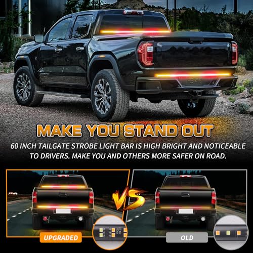 XRIDONSEN 60 inch Tailgate Strobe Lights Strip Red Amber Strobe Lights - color: Amber/Red