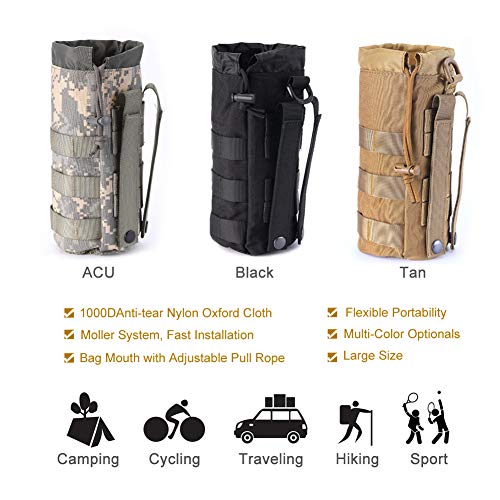 Upgraded Sports Water Bottles Pouch Bag, Tactical Drawstring Molle Water Bottle Holder Tactical Pouches, Travel Mesh Water Bottle Bag Tactical Hydration Carrier - color: Black-2 Pack