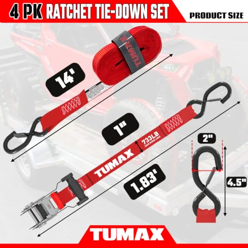 4Pcs Ratchet Tie Down Straps: 15FT 2200lb for Truck, Motorcycle & Cargo - size: 2200lbs-Red
