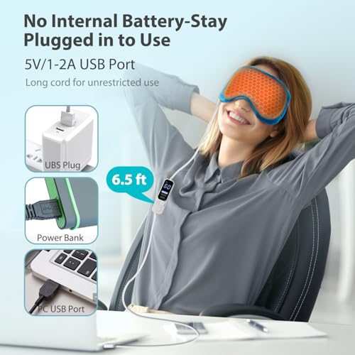 Ezona Heated Eye Mask, Warm Eye Compress Mask for Dry Eyes, Blue - color: Blue