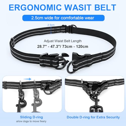 Philorn Hands Free Dog Leash for 2 Dogs, Adjustable Waist Leash - color: Black for 2