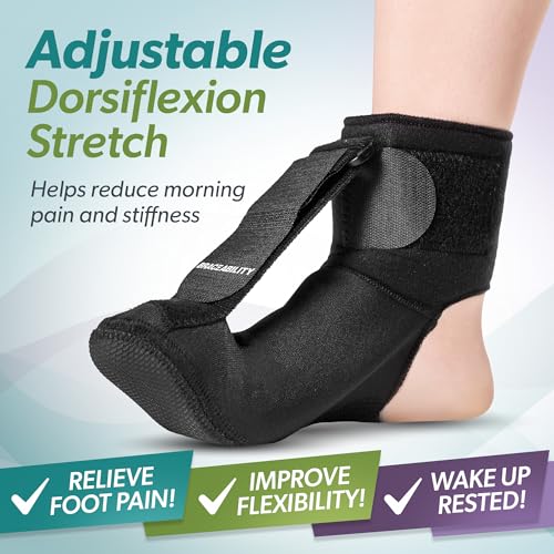 BraceAbility Plantar Fasciitis Relief Night Splint Sock - Soft Achilles Tendonitis Brace for Women and Men, Foot Drop, Planters Facetious Night Sling Boot for Sleeping and Stretching Support (L)