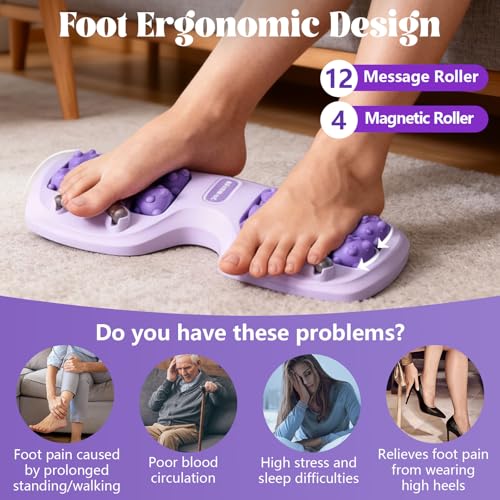 Portable Double Foot Massage Roller for Plantar Fasciitis Relief, Dual Acupressure Therapy for Pain & Stress Relief, Reflexology Tool for Improved Circulation at Home or Office (Purple)