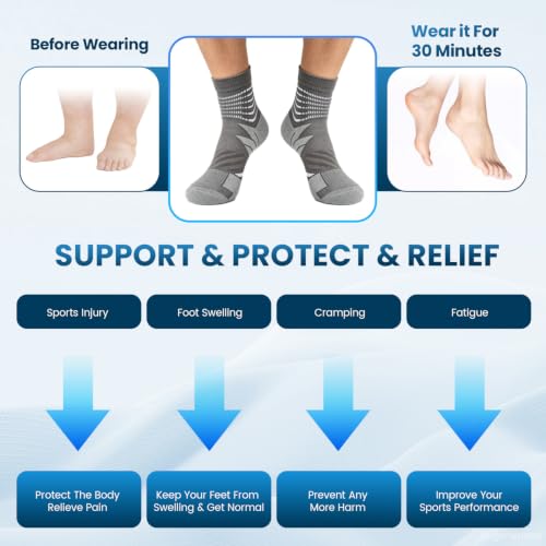 IRAMY Compression Ankle Support Crew Socks Men Women Wicking Plantar Fasciitis Relief Running Hiking Socks 3 Pairs - color: Black-6 Packs-0, size: Large