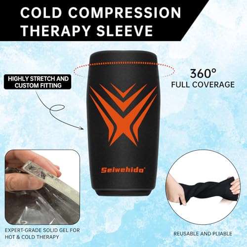 Extended Leg Knee Ice Pack Wrap Ice Sleeve for Knees Injuries Reusable Soft - color: Black-1 Pack