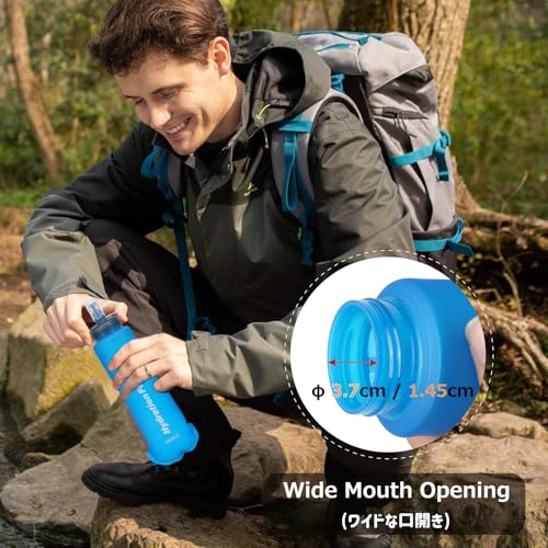 Azarxis TPU Soft Flask Collapsible Water Bottle Running Folding Gel Water Reservoir Handheld for Hydration Pack Hiking Cycling Climbing Jogging Marathon Trail Race - color: #05 Blue - 500ml - 2-pack