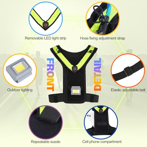 Hikeen Running Vest for Women Men, Adjustable Straps Hydration Vest with Water Bladder, LED Reflective Belt and Outdoor Headlight, Lightweight Water Backpack for Running Hiking Race