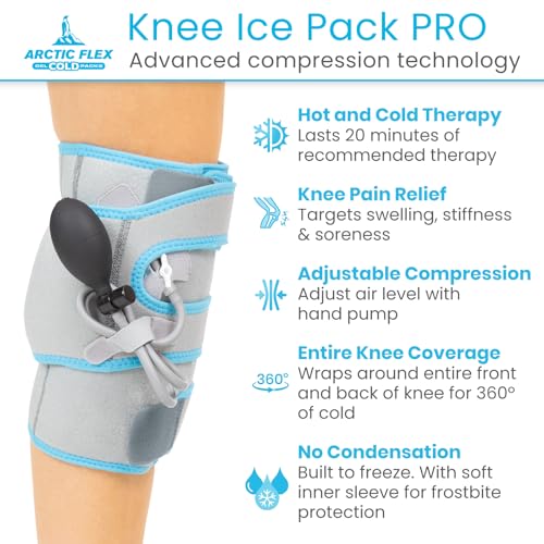 Vive Compression Knee Ice Wrap - Reusable Brace with Air Pump - Hot/Cold