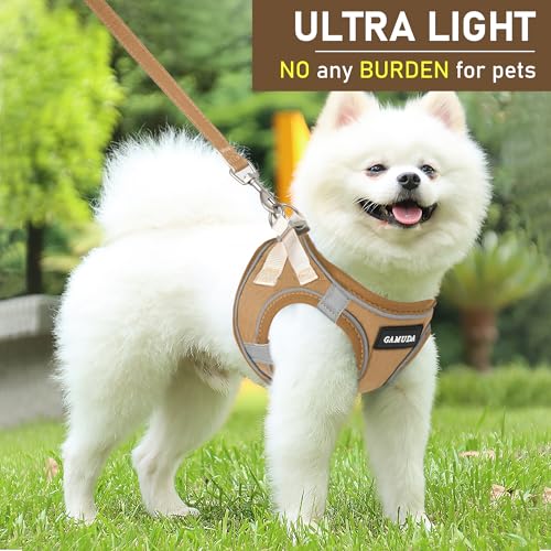 GAMUDA Small Pet Harness Collar and Leash Set, Step in No Chock No Pull Linen Fabric Soft Mesh Dog Vest Harnesses Reflective for Dogs Puppy Cats Kitten Rabbit (Brown, M) - color: Brown, size: Medium