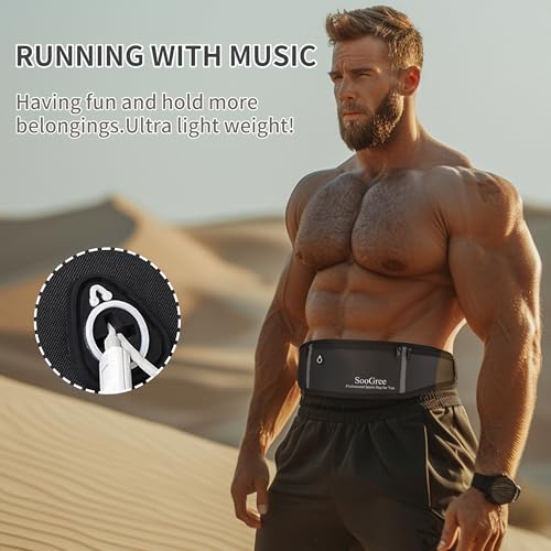 SooGree Men Women Running Waist Pack, Adjustable Waterproof Fanny Pack with Reflective Strip, Runner Belt for Running Walking Cycling Camping Gym - color: Black-Green