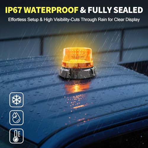 1-Pack Amber Strobe Beacon Light, Rechargeable LED, Magnetic Base