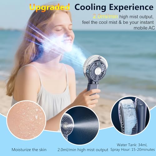 HandFan 5200mAh Upgraded Handheld Misting Fan, Portable Mister Fan Rechargeable, Spray Water Mist Fans, Electric Hand Cooling Ice Fans for Summer Beach Travel Concerts, Gifts for Women(Royal Blue) - color: Royal Blue