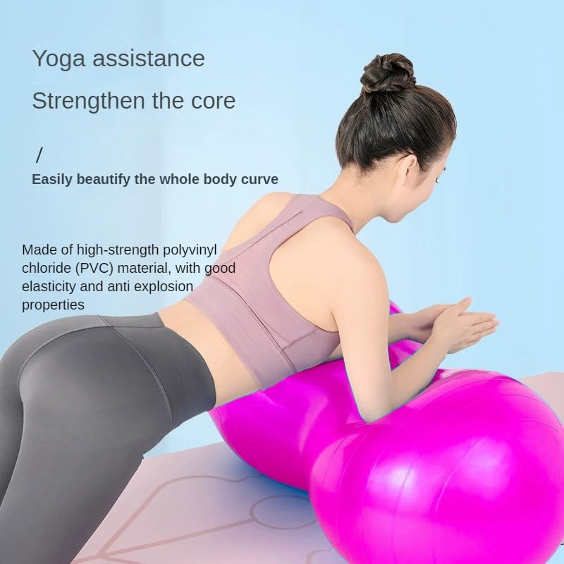 Yoga Ball, Exercise Pilates Peanut Ball, Fitness Balance Balls with Inflation Pump, Muscle Training,Birthing, Used in Hotels, Home, Yoga Studios/Pink