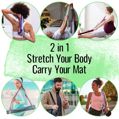 TECEUM 2 IN 1 Yoga & Mat Strap for Stretching – Cotton – 6/8/10 ft - color: Lavender Green, size: 8 ft