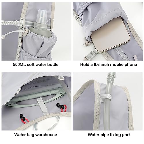 INOXTO Running Hydration Vest Backpack,Lightweight Insulated Pack with 1.5L Water Bladder Bag Daypack for Hiking Trail Running Cycling Race Marathon for Women Men - color: light gray