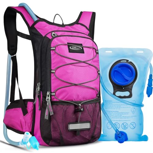 Hydration Backpack with 3L Water Bladder, Small Hydration Pack Backpack for Men Women, Lightweight Water Backpack with Cooler Layer for Running, Biking, Hiking - color: Pink