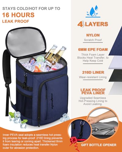 Capolo Cooler Backpack Insulated Leak Proof for Women Men Soft Cooler Bag - color: Blue, size: 36 Cans