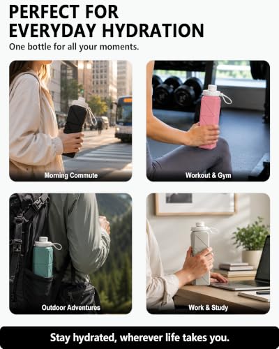 BEAUTAIL Collapsible Water Bottles 21oz/610mL, Silicone Travel Water Bottle - color: Black+Dark Blue