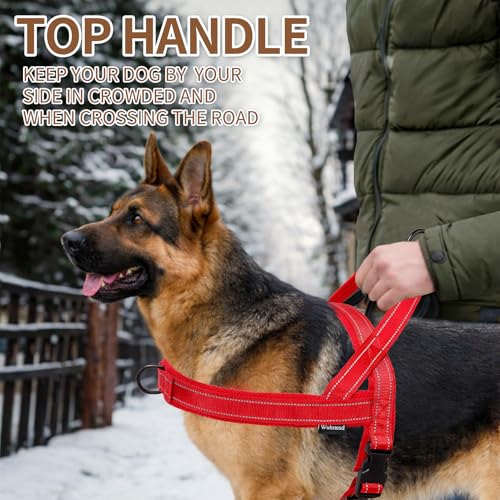 No Pull Dog Harness and 5FT Leash Set with Car Seatbelt Clip,Red,L - color: Reflective-Red, size: L:Belly Chest-25.8''-31.4''