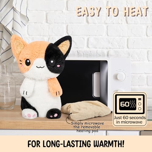 Calico Cat Microwavable 1.5 lbs Unscented Heating Pad for Women and Kids- Cute Soft Cozy Pillow Plush Heatable Warm Stuffed Animals - Kawaii Hot and Cold Plushie - Calico Cat Gifts for Girls and Women - color: Calico Cat