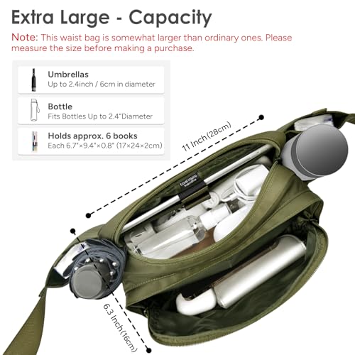 Large Crossbody Waist Bag Tactical Fanny Pack for Men Hip Bum Bag with Water Bottle Holder Adjustable Belt, Workout Traveling Casual Running Hiking Cycling - color: Green