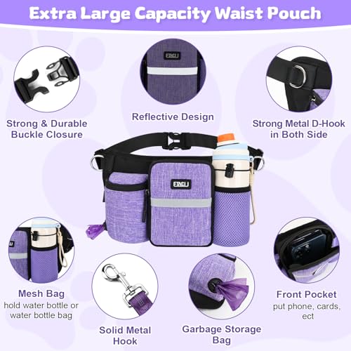 ETACCU Heavy Duty Hands Free Dog Leash with Zipper Pouch for Two Dogs, Waist Belt for Large Medium Dogs for Running, Walking, Jogging and Hiking, Dual Padded Handles and Durable Bungee (2 Dog Purple) - color: 2 Dog Purple
