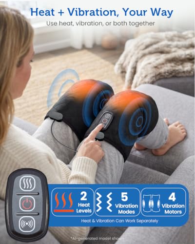 COMFIER Knee Massager, Plug-in Knee Heating Pad with Heat and Vibration, Pair of Heated Knee Wraps for Both Knees, 5 Modes, 2 Heat Levels, 30-Min Timer, FSA Eligible HSA - color: Black