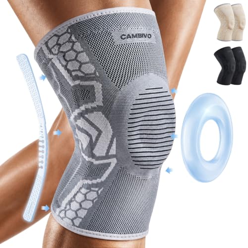 CAMBIVO 2-Pack Knee Brace for Men & Women, Compression Sleeve with Gel Pad - color: Gray, size: XX-Large