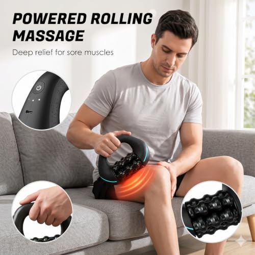 Electric Handheld Rolling Massager, Percussive Massager Targeting Knots with Pain Relieve Deep Tissue, 3-Speed Spin Vibrating Roller Massage for Back, Shoulders, Legs, Neck,Arms