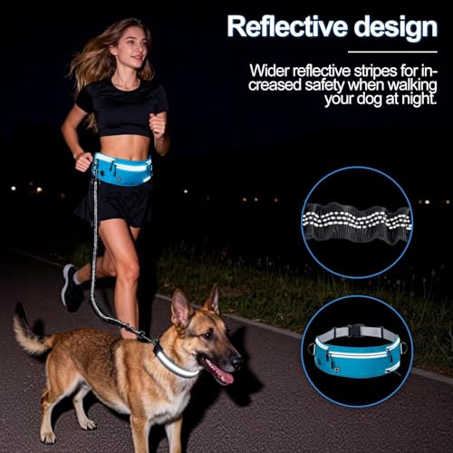 Hands Free Dog Leash with Partitioned Pouch Adjustable Waist Belt, Waist Leash for Dog Walking Running, Dual Handles,for Medium/Large Dogs - color: Blue