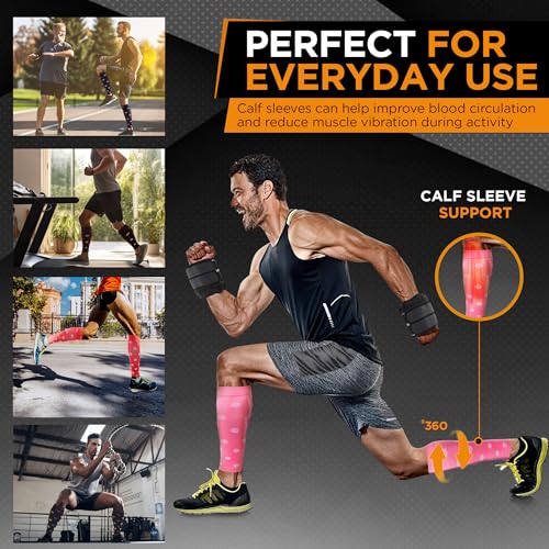 Doc Miller Calf Compression Sleeves 20-30 mmHg for Women & Men, 1 Pair - color: Pink/White, size: Small