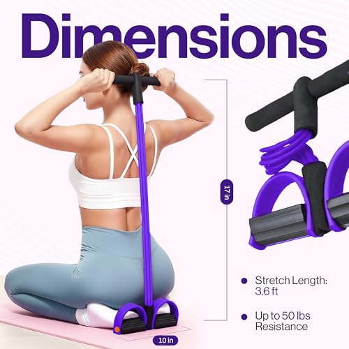 Pedal Resistance Band with Handle, 6 Tube Multifunction Foot Pedal Resistance Band, Arm & Waist Training Tummy Trimmer Ab Workout Equipment for Home Gym Men Women - color: Purple