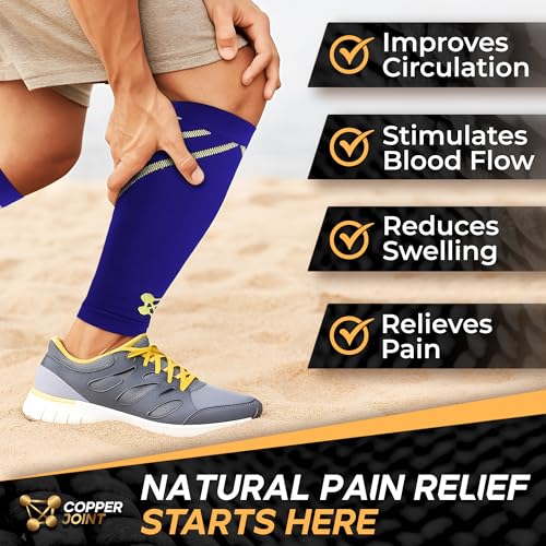 CopperJoint Calf Compression Sleeve for Men & Women, Blue, XLarge, Firm Fit - color: Blue, size: X-Large