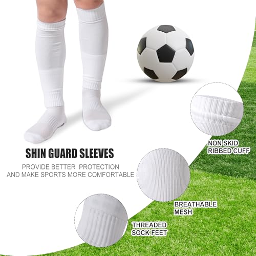 Barrlves 2 Set Grip Soccer Socks and Shin Guard Sleeves Non Slip Soccer Sleeve Socks for Men Women - color: Black&White