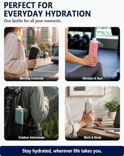 BEAUTAIL Collapsible Water Bottles 21oz/610mL, Silicone Travel Water Bottle - color: Dark Blue