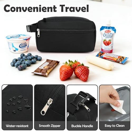 Fammart Freezable Snack Bag with Removable Ice Packs, Small Insulated Lunch Bag Mini Cooler, Leakproof Reusable Snack Lunch Box with Buckle Handle for Work, Travel, Office - Black - color: with Ice Packs - Black