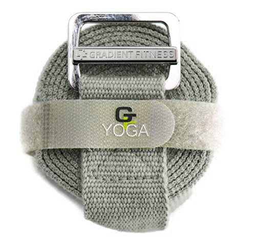 Yoga Strap with Buckle, Soft Cotton/Polyester Webbing, 8 ft - color: Grey