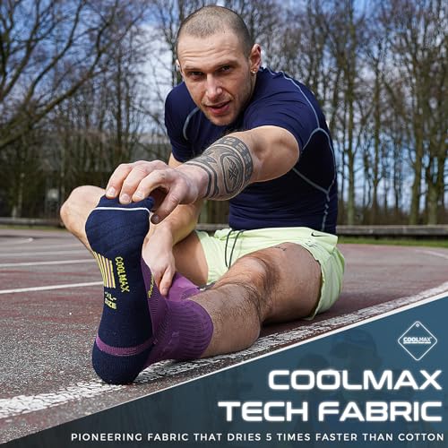 Rahhint CoolMax Quarter Compression Running Socks for Men Women, Wicking Cushion Athletic Hiking Socks 3 Pairs - color: Purple, size: 6-9