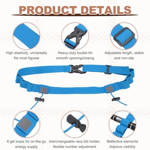 Bib Belt, Race Belt Triathlon Running Number Holder Elastic Comfortable with 6 Gel Loops, Sport Race Bib Holder 1Pcs, Sky Blue for Runners/Marathon/Cycling - color: Sky Blue
