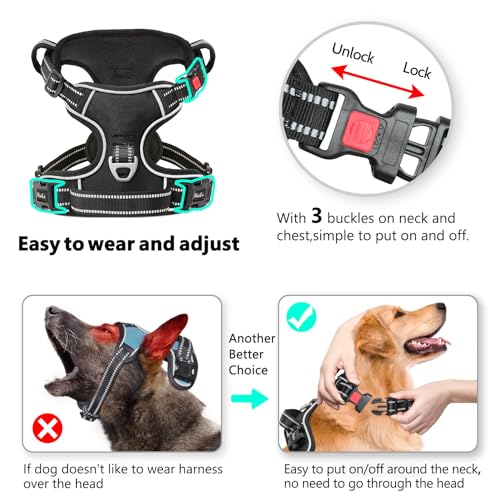 HEELE Dog Harness for Medium, Reflective No Pull Front Clip Vest, Black, M - color: Lock Black, size: M (Pack of 1)