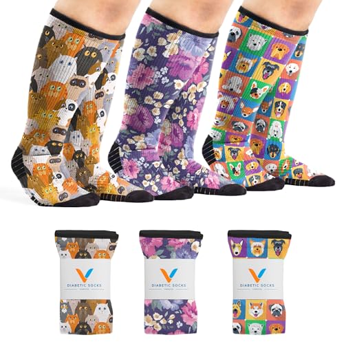 Viasox 3 Pack Compression Socks Women & Men, Circulation Support, 12-15mmHg Neuropathy, Paws & Petals, M - color: Paws & Petals, size: Medium