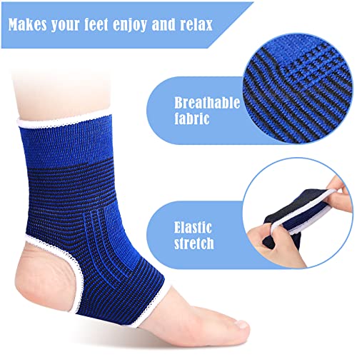 Loopeer 6 Pairs Kid Compression Ankle Brace Knitted Breathable Ankle Support Sleeve Socks Plantar Fasciitis Braces for Girls Boys Kids Sprained Running Fitness, Blue and Black