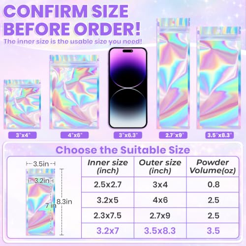 ANZNKU Holographic Mylar Bags Resealable 50PCS Pen Bags for Beaded Pens - color: Holographic, size: 3.5x8.3 Inch