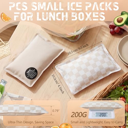 VIHOSE 2 Pcs Ice Packs for Lunch Box Bag - color: Beige Brown, style: Checkerboard