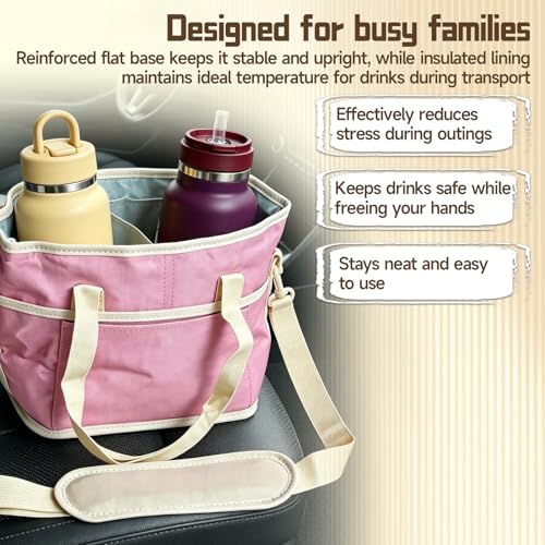 4 Compartment Drink Carrier Bag Family Size Insulated Water Bottle Holder & Tumbler Tote with Adjustable Strap Nylon Organizer Caddy with Front Pocket for Travel, Picnic, Delivery