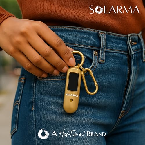 HerTime2 Personal Safety Alarm for Women - Loud Self Defense Siren, Waterproof Keychain with Strobe Light - Solar Rechargeable, Gold - color: Gold, style: Solar Rechargeable