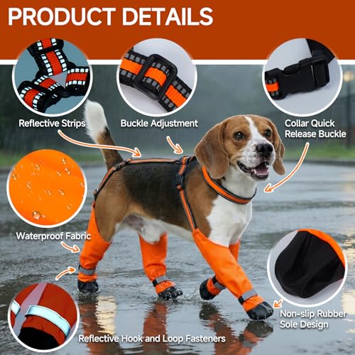 Anti-Slip Dog Paw Shoes with Adjustable Suspenders - color: Orange, size: Medium