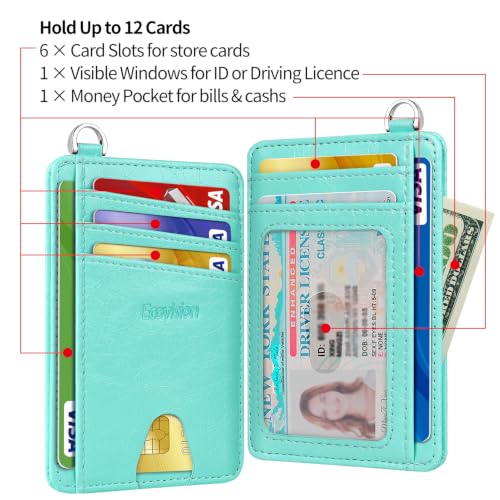Slim Minimalist Front Pocket Wallet, RFID Blocking Credit Card Holder Wallet with Integrated D-Shackle for Men Women - color: Glossy Llight Turquoise
